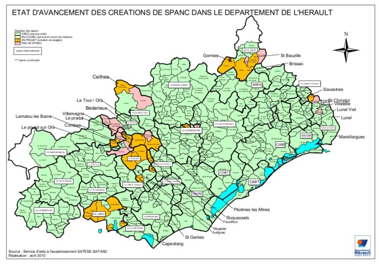 Carte des spanc dans l'Hérault - 34